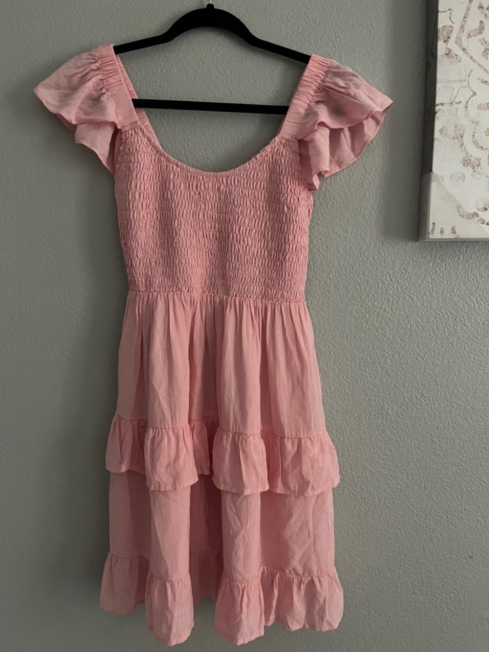 Pastel Bubblegum Pink Tiered Ruffle mini Sundress Flutter Sleeve M Medium - Picture 3 of 6